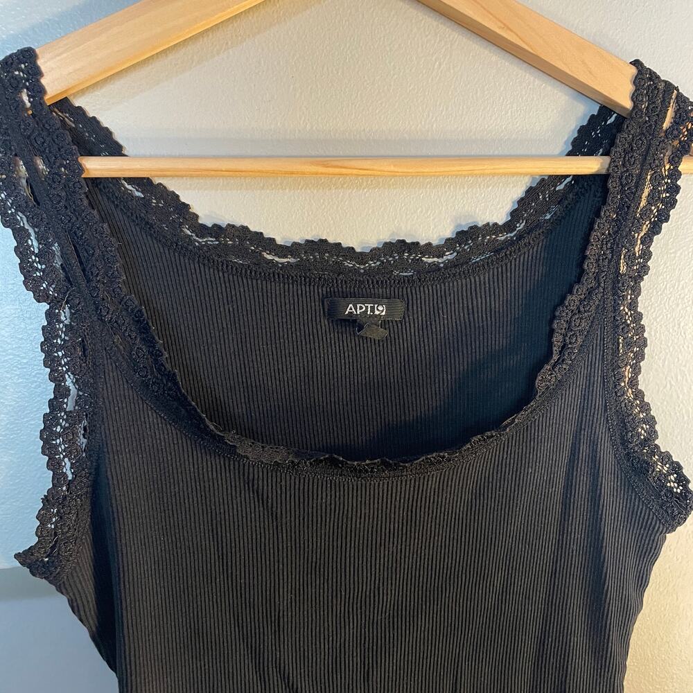 VTG Y2K Lace Neckline Stretchy Ribbed Black Tank Top SZ Medium Witchy 90's - Picture 7 of 14